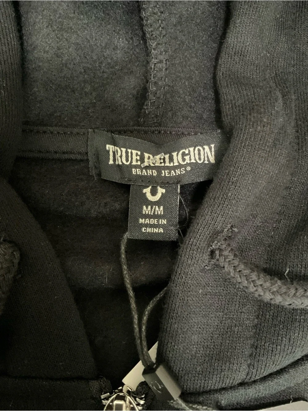 True Religion Black Zip-Up Hoodie with Red Logo Mens M